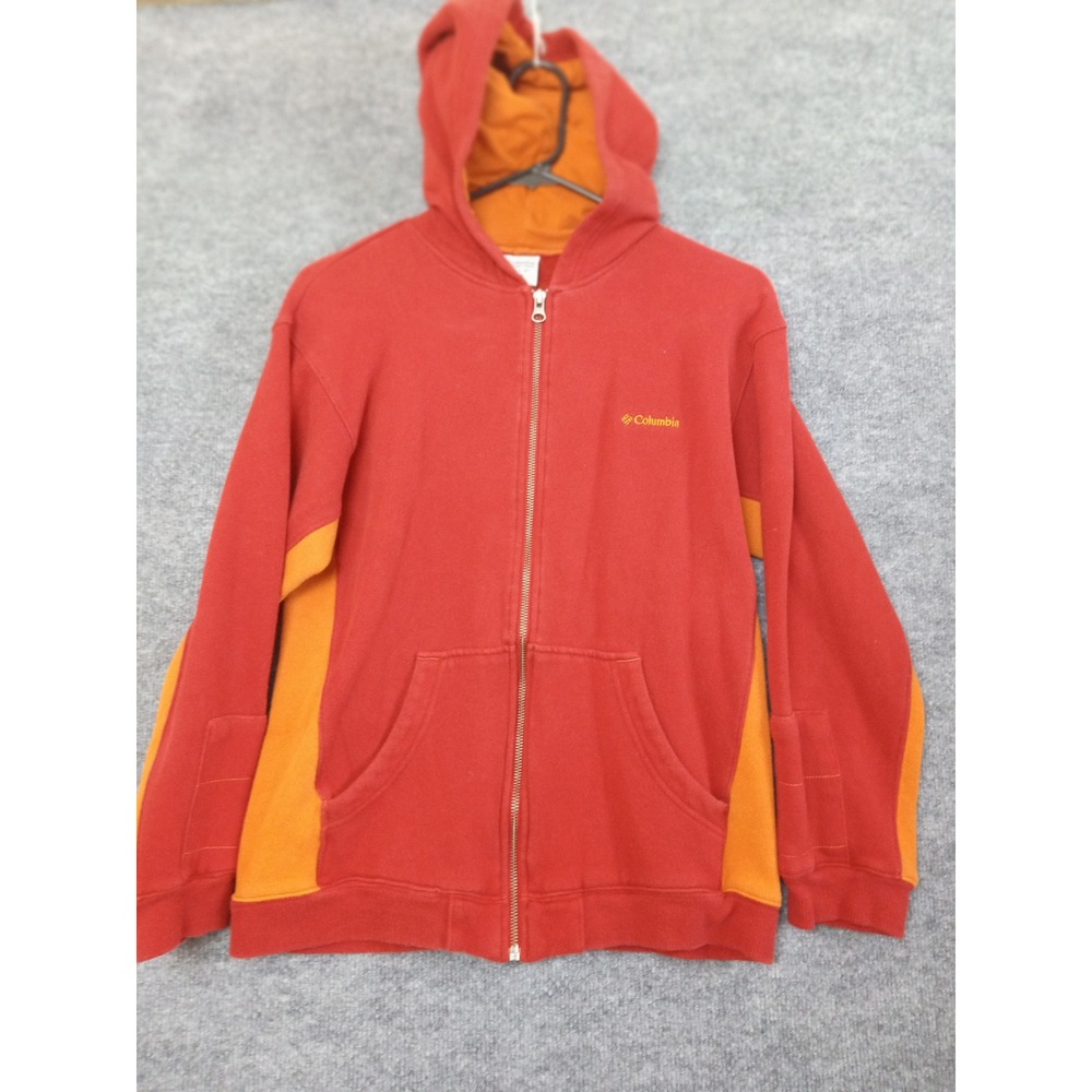 Columbia Youth L Full Zip Hoodie Red Orange Colorblock Activewear‎ Jacket